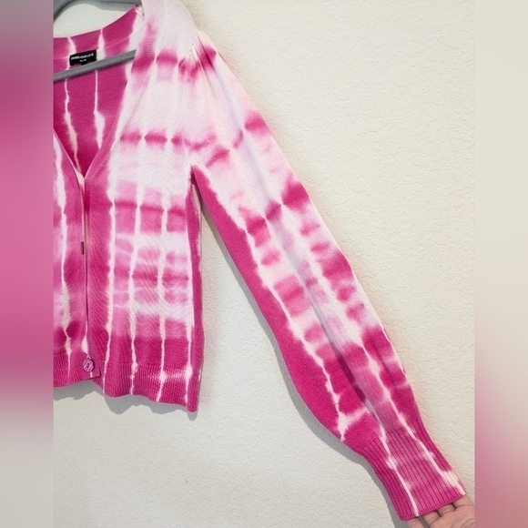 Generation Love Pink White Tie-Dye Cotton Silk Long Sleeve Button-Up Cardigan - Picture 8 of 13